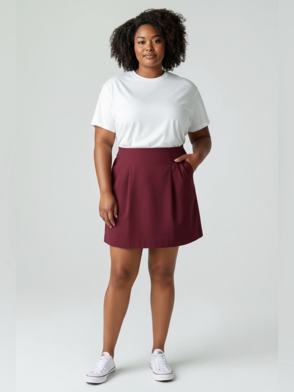 A New Day Elastic Waist Pleated Skirt // Burgundy // XL